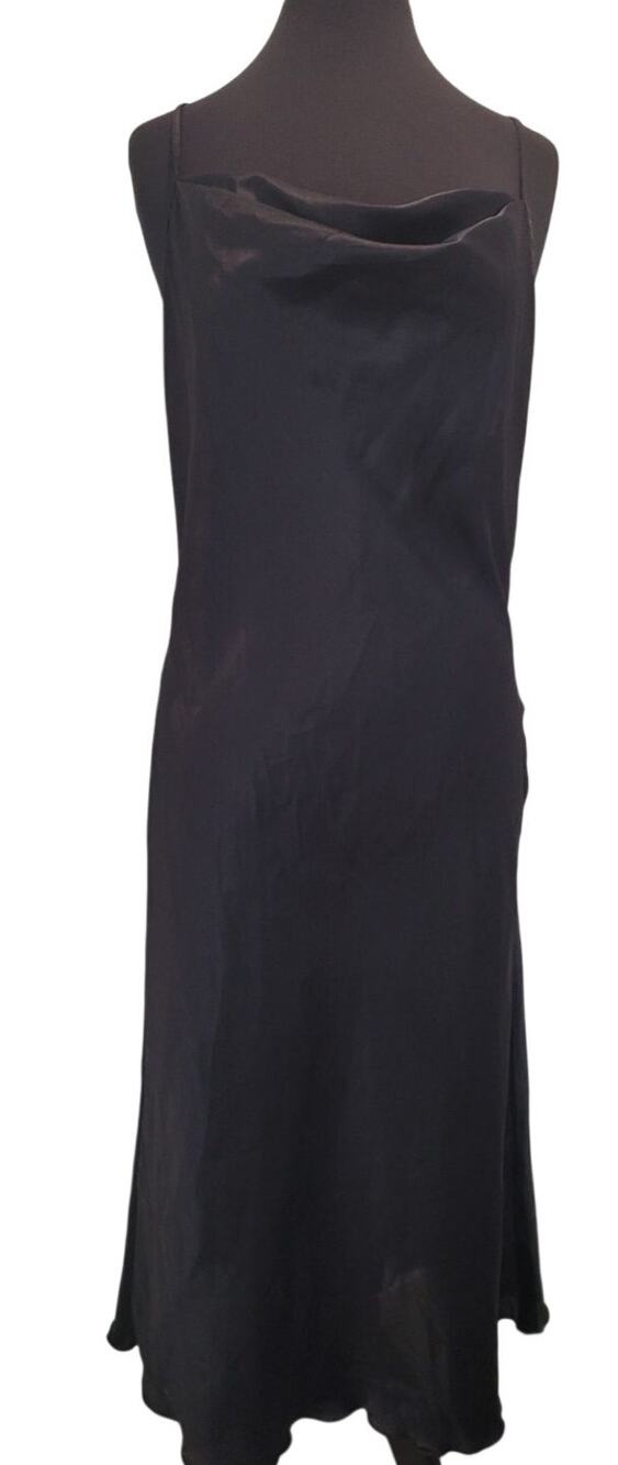 Bebe Satin Slip Midi Dress Black Y2K Coquette Grunge L VTG Partywear Fairygrunge